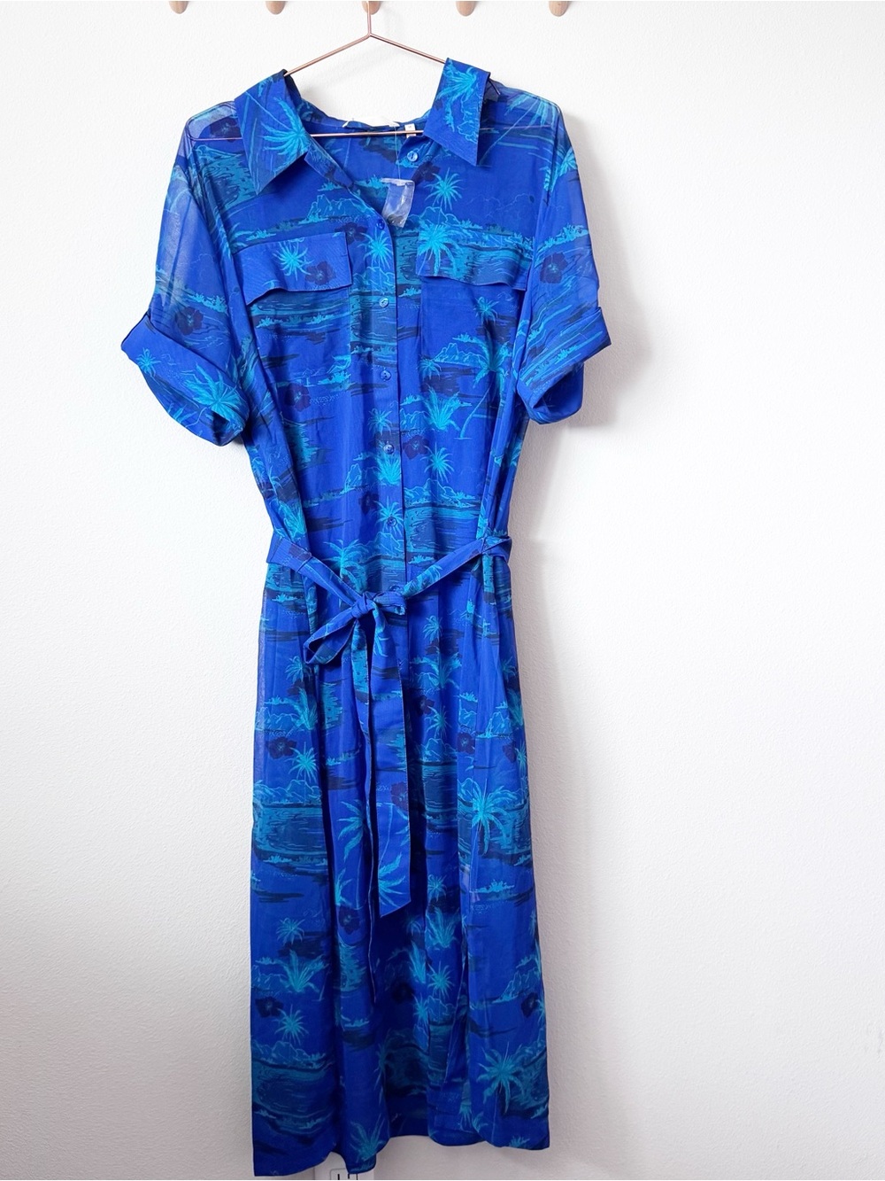 Soft Surroundings Blue Tropical Maxi Shirt Dress